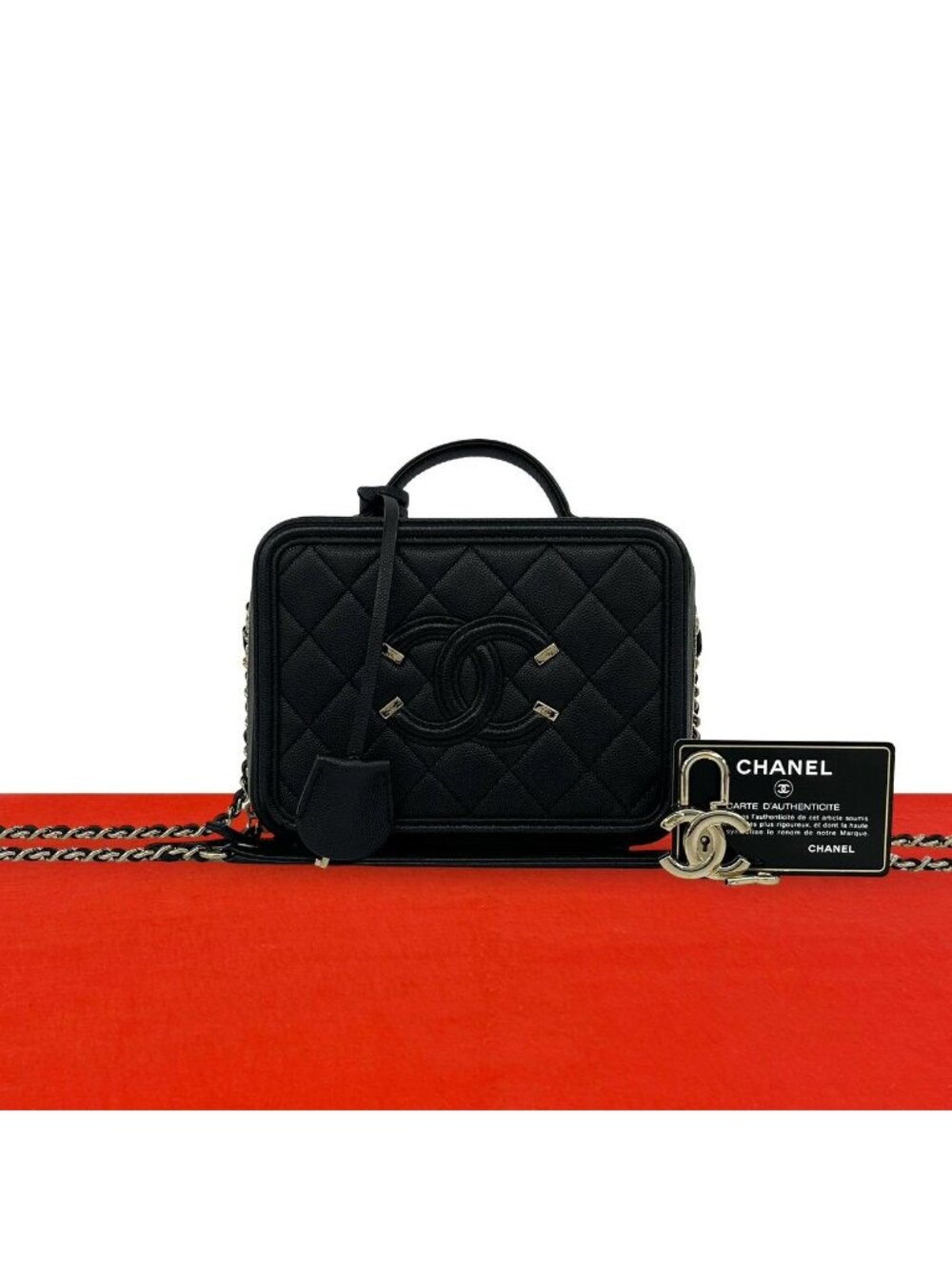 Chanel Card CC Filigree Quilted Caviar Leather 2-Way Shoulder